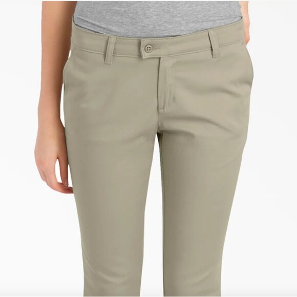 Dickies Girls Stretch Twill Pant Slim Fit Straight Leg KP7719 Khaki - Picture 1 of 2